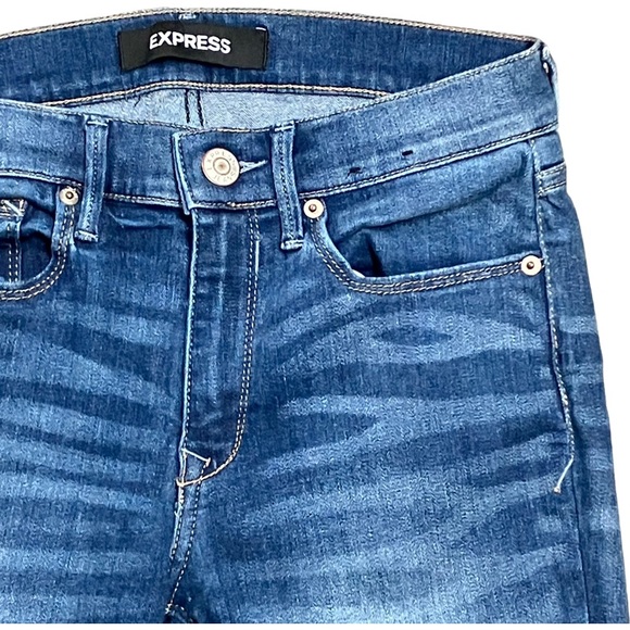 EXPRESS Mid Rise Legging Jeans Womens Sz 4R Med Wash Blue Stretch Denim Skinny - Picture 2 of 13